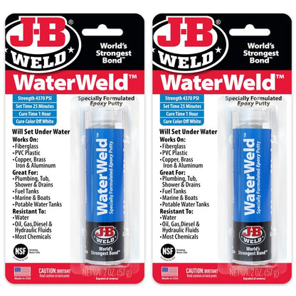 J-B Weld WaterWeld, 1 Hour Cure, Epoxy Putty Stick - 2 Pack, Off-White (8277-2)