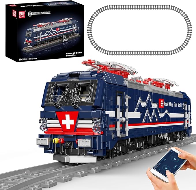 Mould King 12045 Train Model Kit 3072+ Pieces Vectron MS Electric Locomotive Building Set with Track APP/Remote Control City Train Construction Building Toys Collectible Gift for Adults and Teens