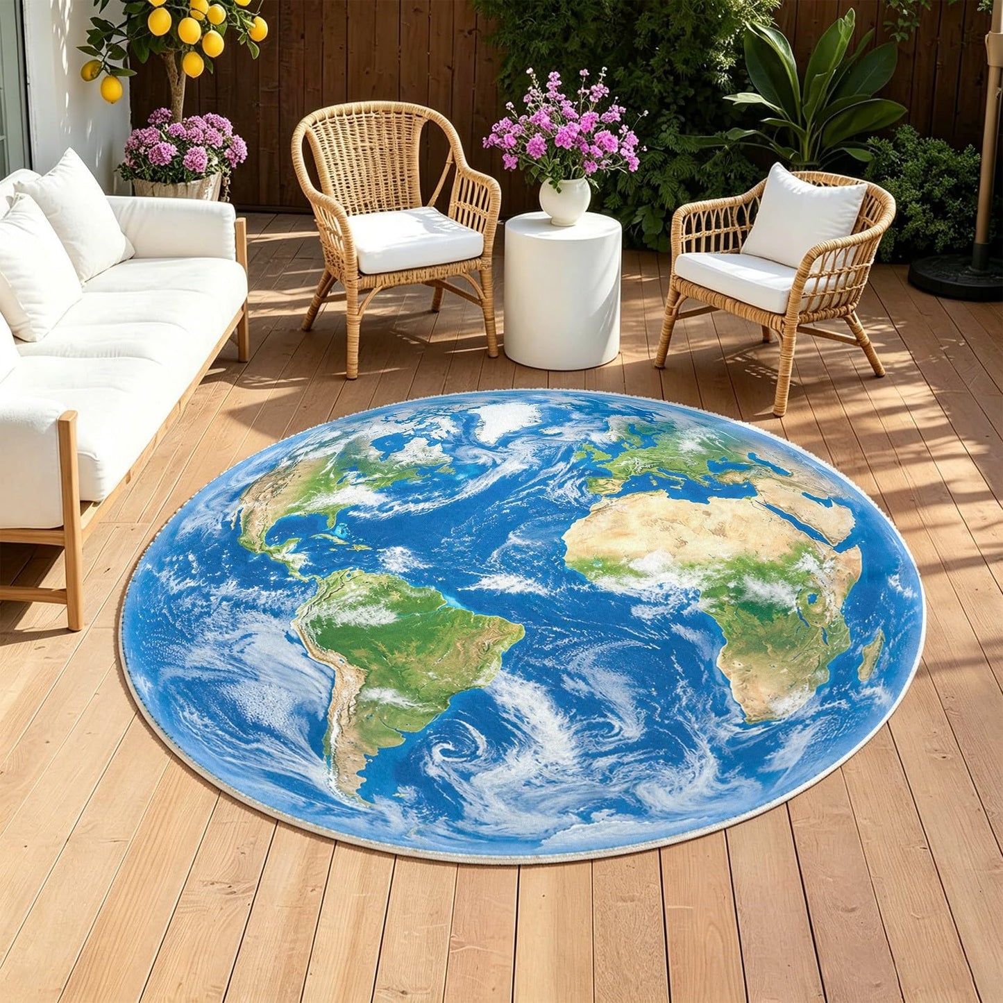 Earth World Map Round Carpet 2Ft, Astronomy Galaxy Planet Circle Area Rug, Washable Non Slip Low Pile Space Floor Mat for Bedroom Living Room Study Home Office Decor