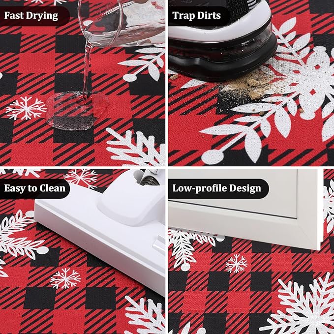 CAROMIO Christmas Doormat 20 x 32 Inch Holiday Xmas Buffalo Plaid Door Mat Winter Christmas Snowflakes Checkered Welcome Mat Outdoor Indoor Non Slip Decorative Entrance Floor Mat for Front Porch