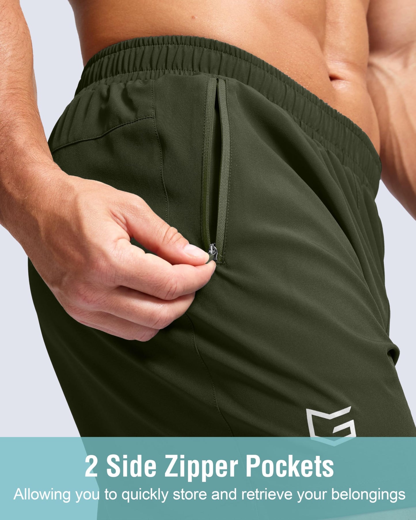 G Gradual Men's Athletic Running Shorts with Zipper Pockets Quick Dry 7"/ 5"/ 9" Workout Gym Shorts for Basketball Hiking(Olive,5XL)