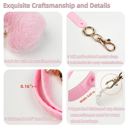 Handle Strap with Heart Charms for Owala & Stanley Cups, for Owala Water Bottle 24oz, 32oz, 40oz, Owala Coffee Tumbler, Pink Owala, Stanley 30oz, 40oz Tumblers, Stanley & Owala Accessories (Pink)