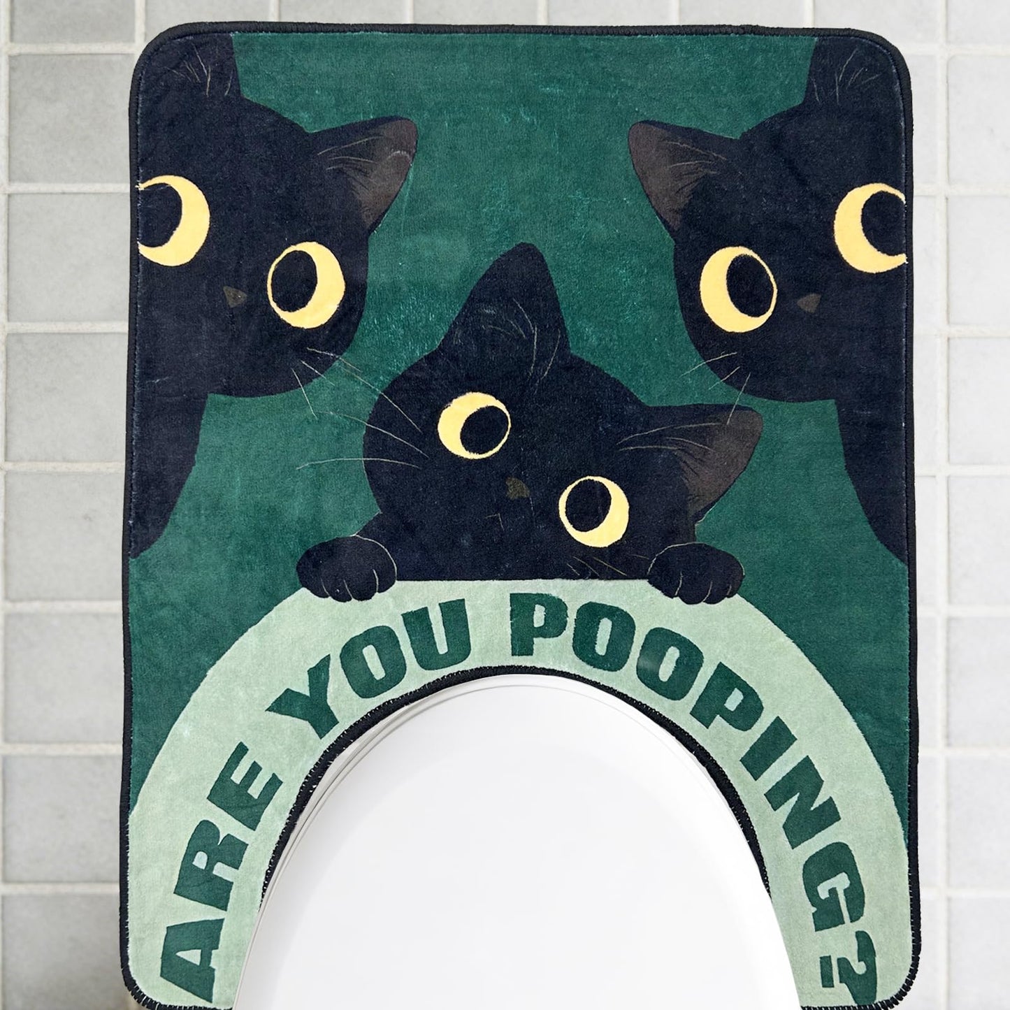 Homantic Short Plush Fun Toilet Rug Black Cat U Shaped Bathroom Rugs Toilet Mat Cute Contour Rug Non Slip Water Absorbent Funny Bathroom Decor Washable Green Toilet Rug 24x20 Inches