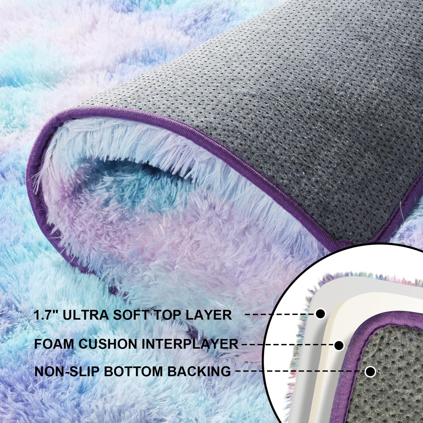 Ehayx 2x3 Rugs for Bedroom, Fluffy Area Rugs for Living Room, Small Fuzzy Shag Soft Carpet with 4 Non-Slip Adhesive Strips for Kids Boys and Girls Nursery Dorm Room Home Decor (2ft X 3ft, Rainbow)