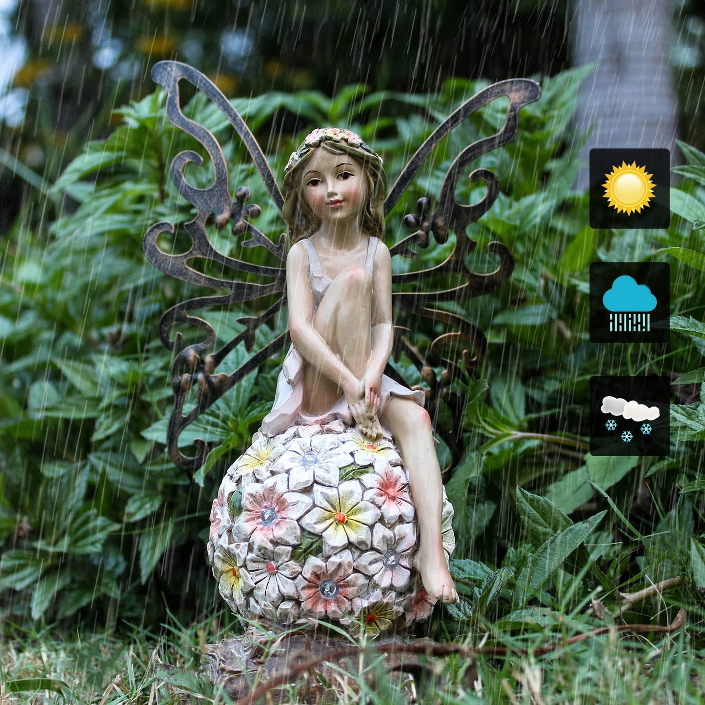 Solar Fairy Statue Garden Decor - Fairies and 7 LED Lights - Lawn Decor Statue for Patio, Balcony, Yard Ornament - Gifts for Mom Grandma Women