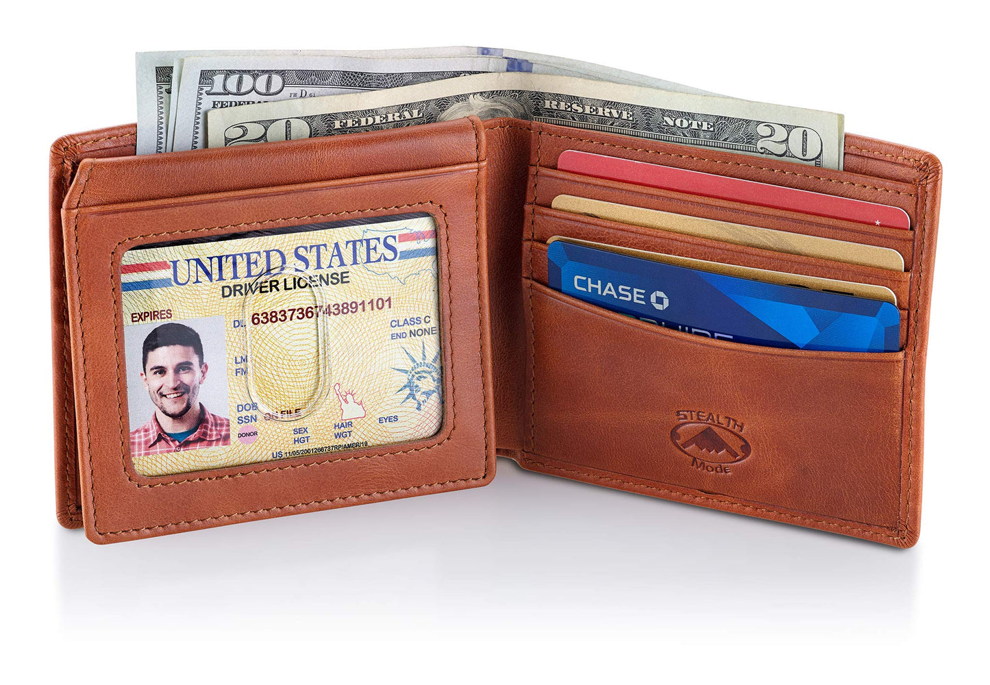 Stealth Mode Leather Bifold Wallet for Men With ID Window and RFID Blocking (Beige)