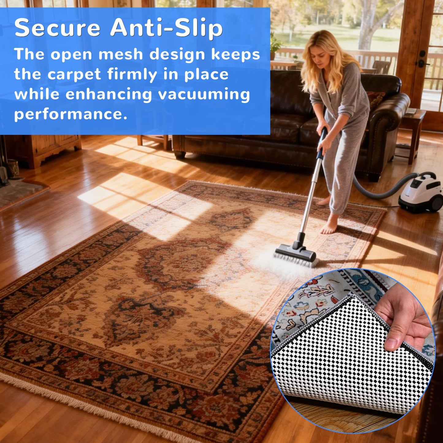 Non Slip Rug Pad Gripper 6X9 FT for Hardwood Floors, Eco-Friendly Anti Skid Mat Under Area Rugs, Keeps Rugs Safe and Flat, Odorless Cushioned Pad for Floor Protection, Easy to Trim Multi-Use Mat
