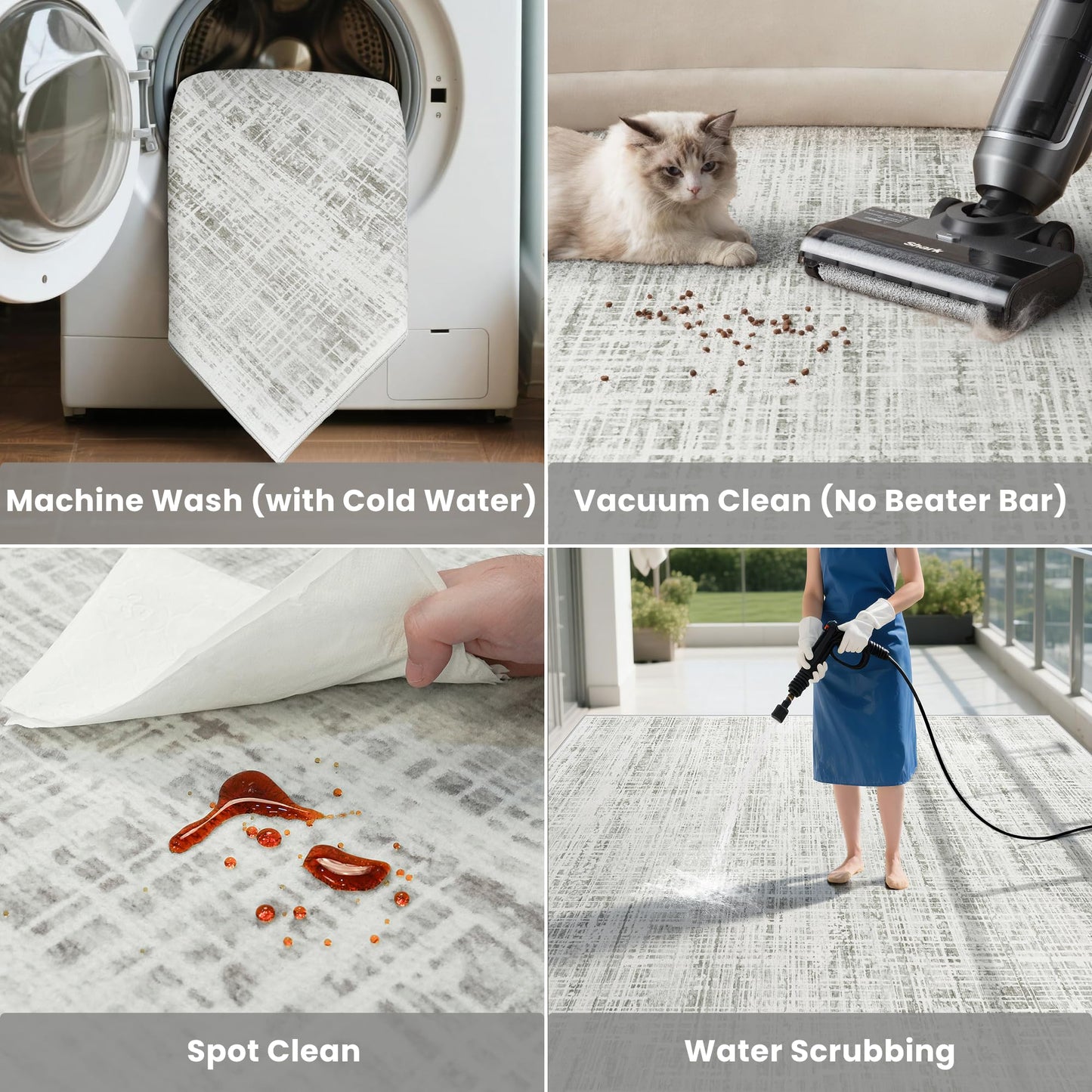9x12 Area Rugs Washable Rug: Anti-Skid Abstract Modern Living Room Rug Soft Thin Carpets Indoor Floor Non-Shedding Carpet for Bedroom Dining Farmhouse Nursery Home Office (White Gray, 9'x12')