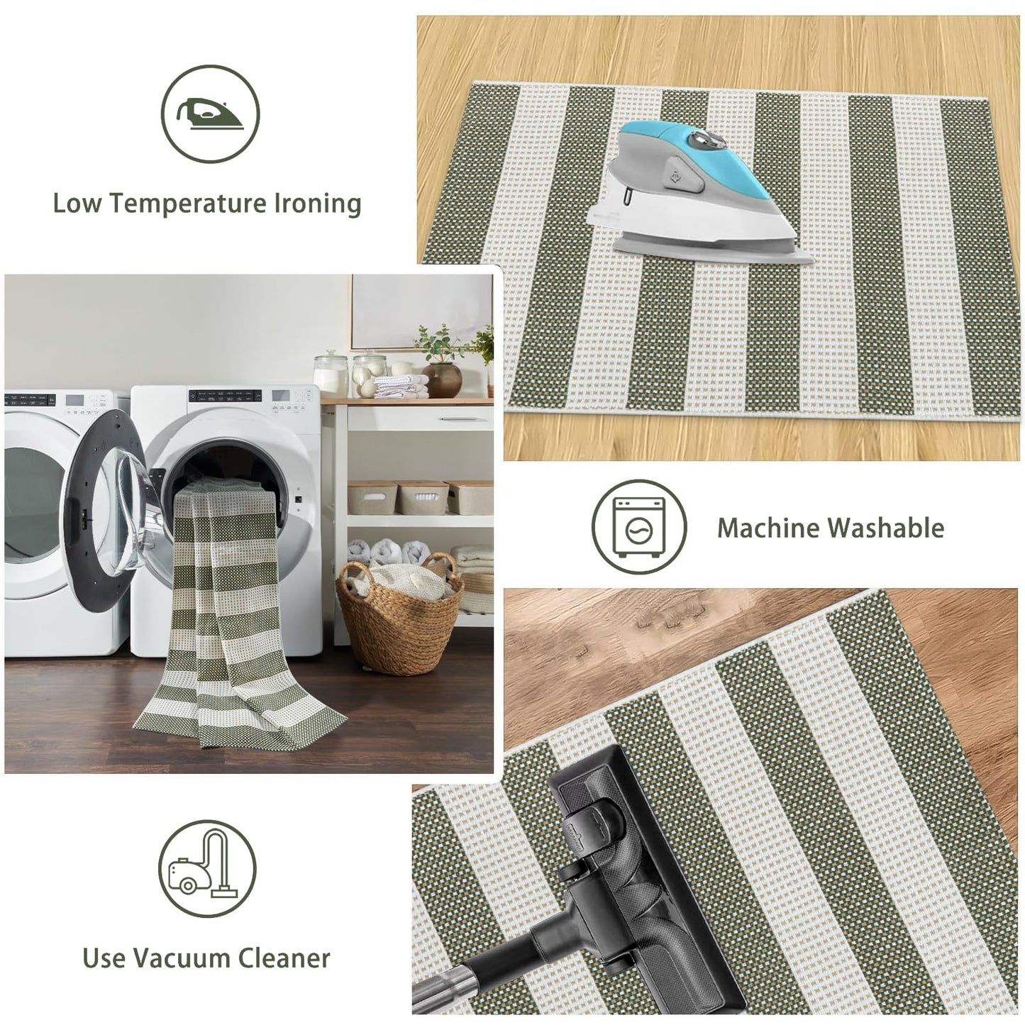 Sungea Green and White Striped Rug-2x3 Front Door Mat Outdoor,Washable Reversible Porch Rug Cotton Hand-Woven Spring Doormat, Foldable Layered Door Mats for Entryway/Farmhouse