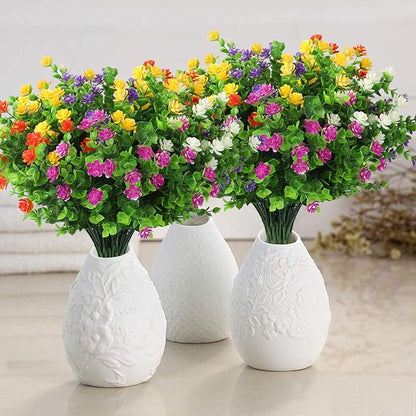 10 Bundles Artificial Flowers, Outdoor Gypsophila Baby's Breath Fake Flowers, UV Resistant Faux Greenery Shrubs Hanging Plants for Home Wedding Garden Porch Window Decoration (Round Leaves)