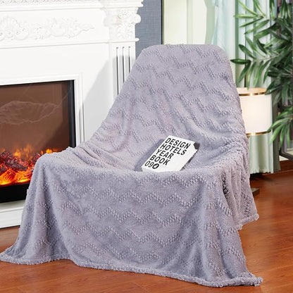 Jacquard Boho Fleece Throw Blanket-Cozy Fluffy Soft Lightweight Fuzzy Blanket for Sofa, Couch, Bed, Chair & Car, Gifts for Teen Girls, Women & Men, Home and Dorm Decor, Light Gray, 50" x 70"