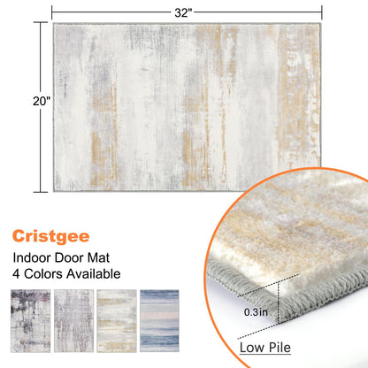 CRISTGEE Door Mat, Front Indoor Door Mat Faux Wool Non-Slip Entryway Rug Absorbent Abstract Throw Rug for Indoor Entrance Hallway Laundry Room, High Traffic Areas, 20X32 Inches, Yellow Washable