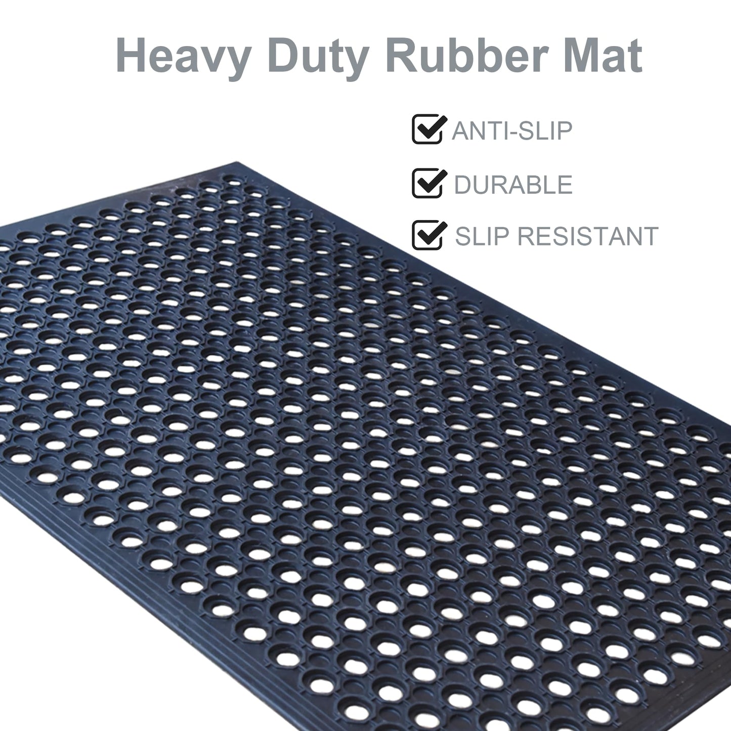 OrangeStar Anti-Fatigue 4-Pack Rubber Floor Mat, 24”x36” Restaurant Kitchen Commercial Drainage Mats, Non-Slip Door Mat w/Holes for Indoor Outdoor Bar Pool, Black