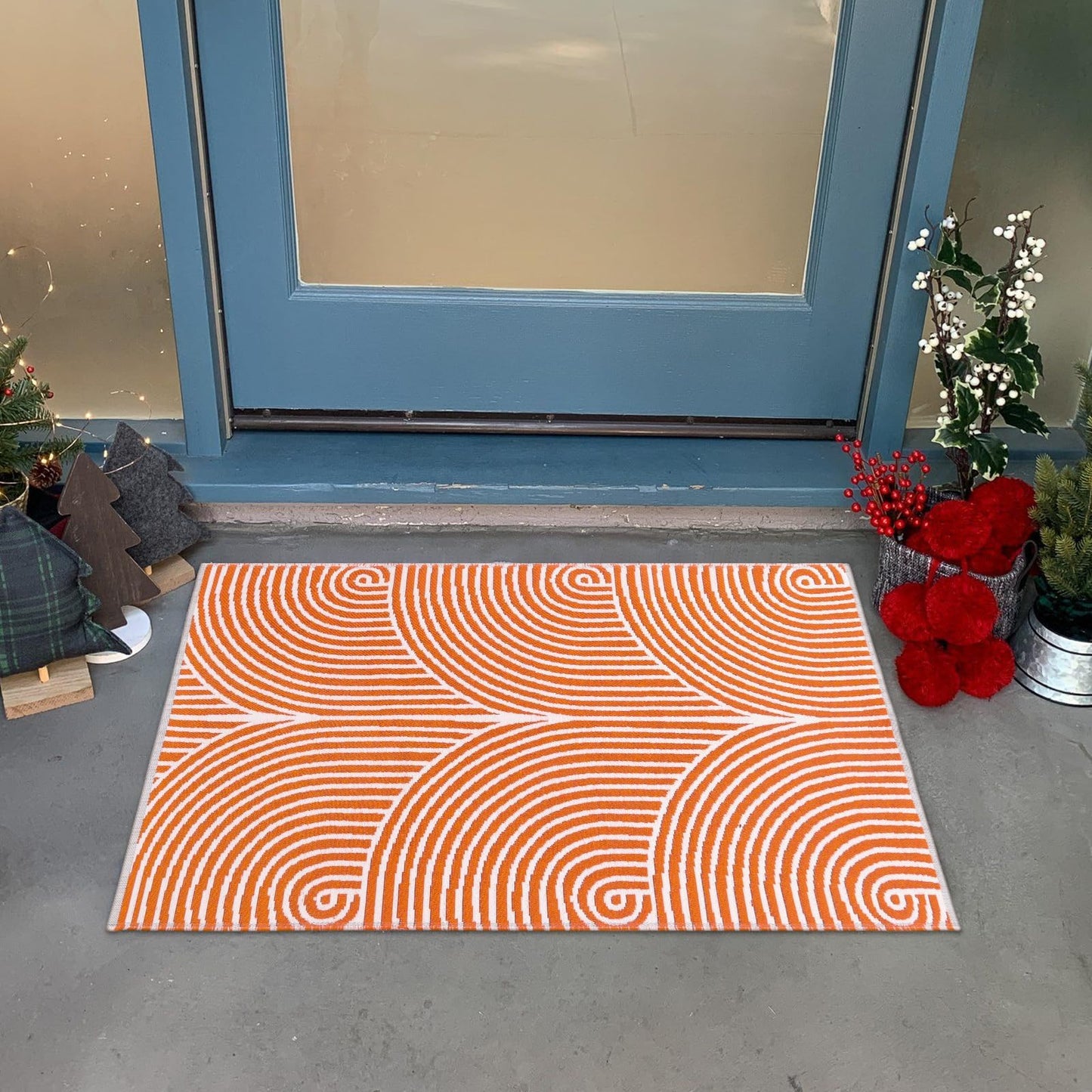 Tiffasea Indoor Door Mat 2'x3', Front Door Mats Machine Washable Small Area Rug Entryway Rug, Cotton Woven Indoor Outdoor Rugs Reversible Floor Mats for Bedroom/Bathroom/Kitchen (Orange&White)