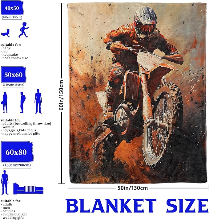 Dirt Bike Throw Blanket for Boys Girls Kids Adults Women, Fuzzy Warm Soft Cozy Flannel Blankets Gifts for Bedroom, Couch, Travel, Home Decor 60x80 in