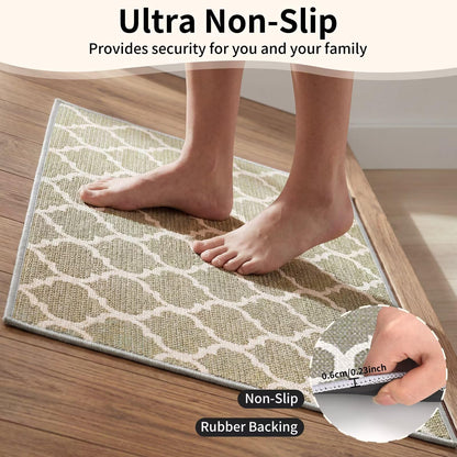 LixoTy Washable Non Slip Kitchen Rugs: Kitchen Runner Rugs Non Skid Washable Absorbent Comfort Standing Kitchen Mats with Rubber Backed, Rugs for Kitchen Floor, Sink, Laundry, Office (Kaqi 17''*47'')