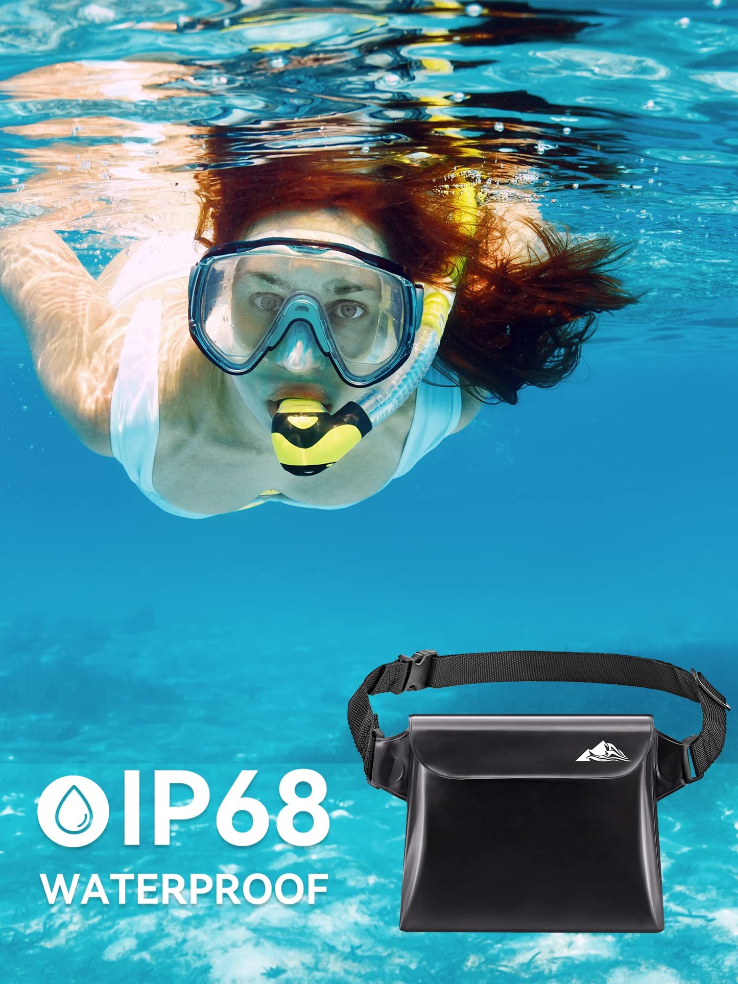 HEETA 2-Pack Waterproof Pouch with Waist Strap, Screen Touchable Dry Bag with Adjustable Belt for Phone Valuables for Kayaking Swimming Snorkeling Boating Fishing Surfing Beach (Black & White)