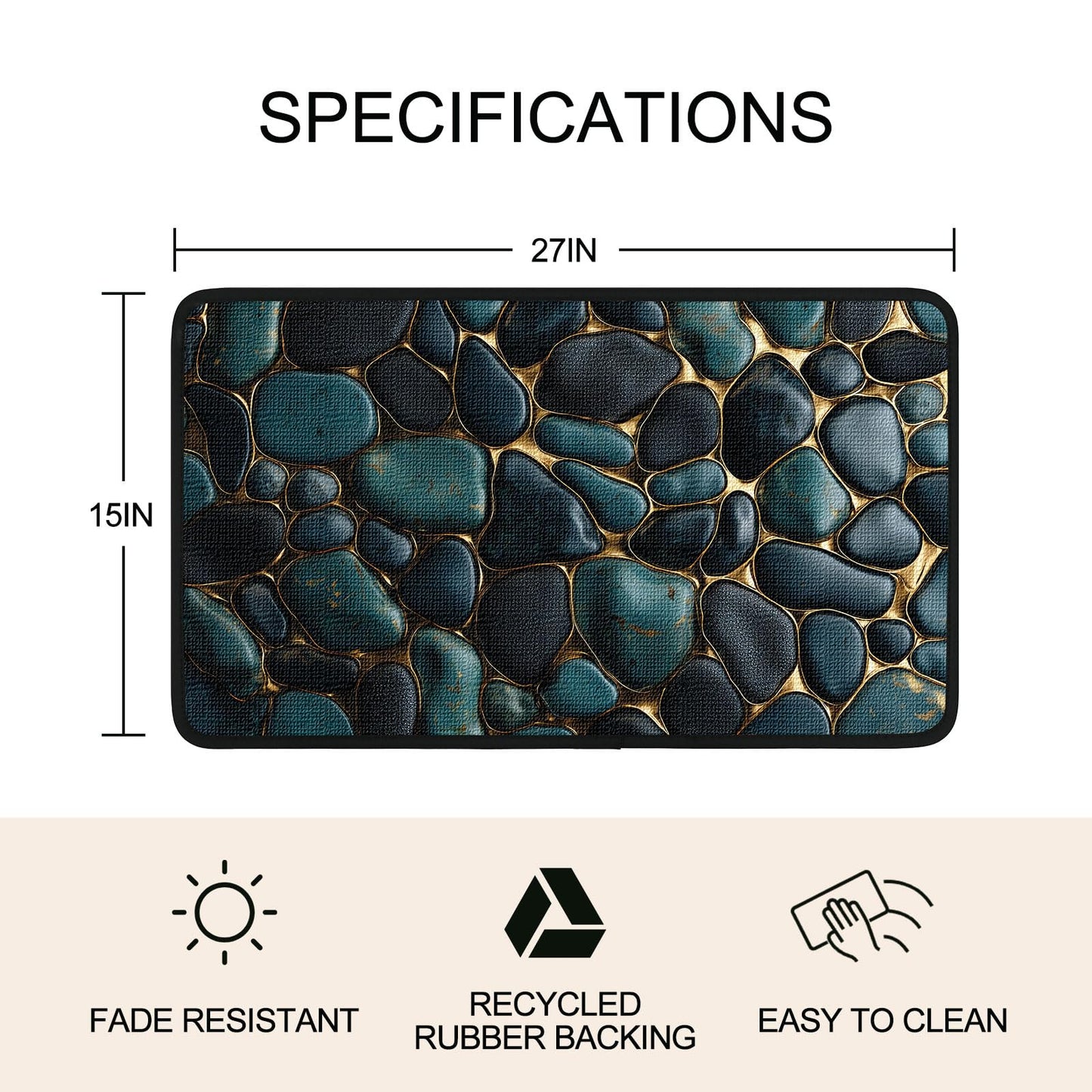 Worltoldb Cobblestone Door Mat Indoor Outdoor Entrance Floor Mats Non-Slip Washable Decor Rugs 27x15 Inch
