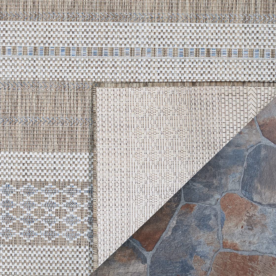 Couristan Charm Yukon 2'2" x 4'3" Indoor Outdoor Accent Rug - Twig Geometric Stripe, Hose Washable Flat Weave, UV-Protected, Patio Sunroom Living Room Dining Room