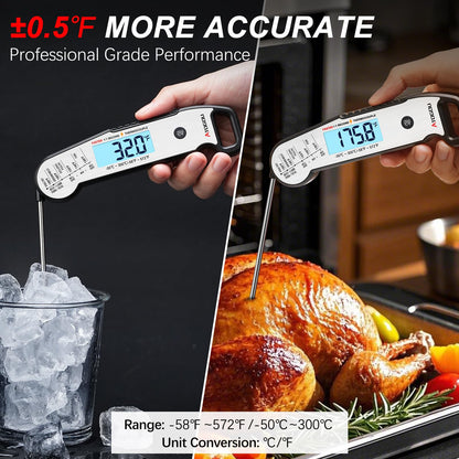 Professional Food & Meat Thermometer, 1 Sec Instant Read & ±0.5℉ Accuracy Driven by Thermocouple Sensor. IP67 Waterproof Digital Thermometer for Cooking, BBQ, Grill Gifts for Men Him Dad Birthday