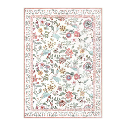 Rugalia Floral Washable 5x7 Area Rug, Soft Non-Slip Pink Rugs for Girls Bedroom Low Pile Flower Birds Living Room Rug, Non-Shedding Botanical Indoor Carpet for Nursery Playroom Dining Room