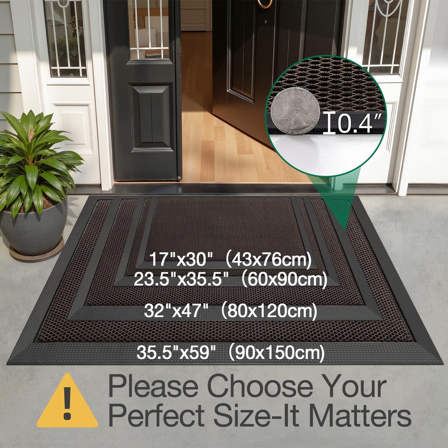 LUMI Front Door Mat for Outside Entrance 32''x47'', Heavy-Duty Dirt-Trapping Doormat with Durable Non-Slip Rubber Backing, Stain & Fade-Resistant Entry Mats, Brown
