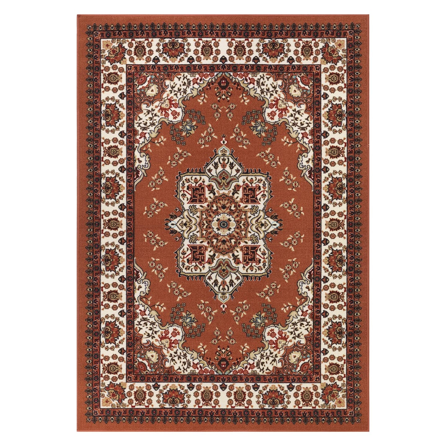 Antep Rugs Alfombras Oriental Traditional 5x7 Non-Skid (Non-Slip) Low Profile Pile Rubber Backing Indoor Area Rugs (Rust Brown, 5' x 7')