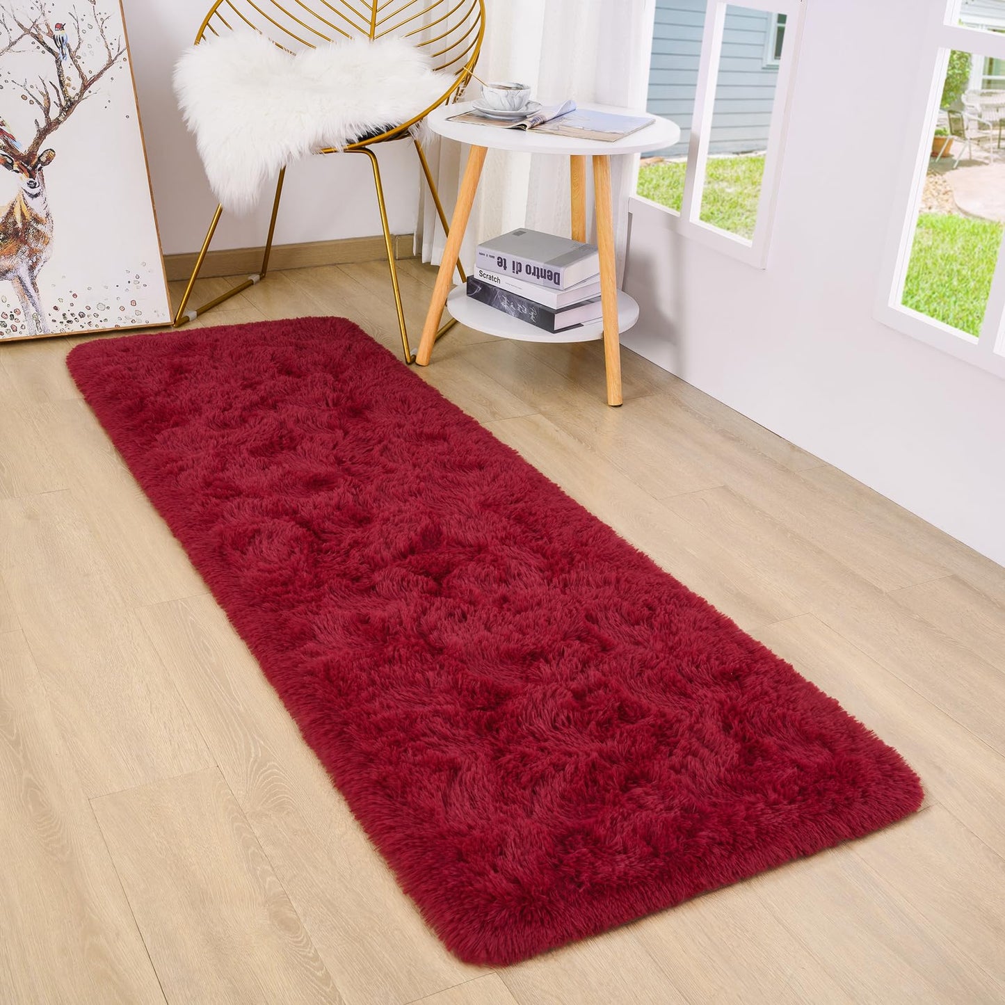 DETUM Wine Red Runner Rug 2x6 for Hallyway Entryway Kitchen Fluffy Area Rugs for Bedroom Soft Kids Room Rugs Furry and Washable Christmas Carpets
