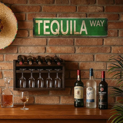 Tequila Way Street Sign – All-Aluminum Vintage Rustic Metal Sign 4x16 Inches, Funny Wall Art for Kitchen, Home Bar, or Outdoor Patio Decor