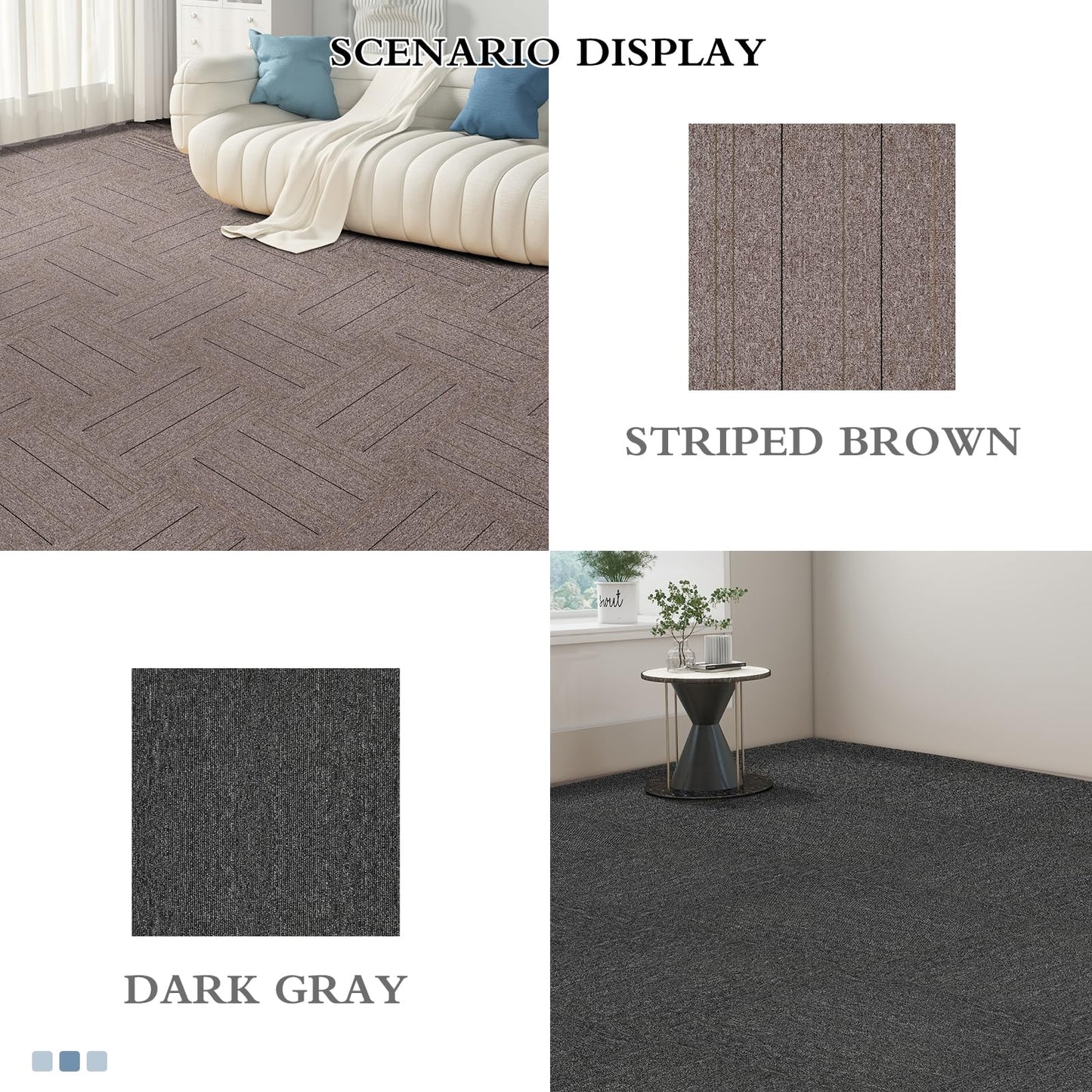 16-Pack 20"x20" Carpet Tiles, Non-Adhesive Soft Padded Floor Squares with Seamless Look for Home, Office, Indoor & Outdoor Use (43 Sq Ft) (J1)