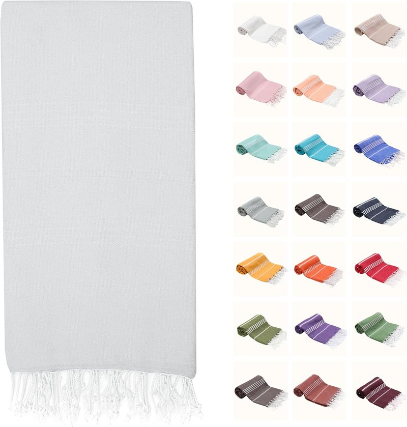 Turkish Beach Towel - Oversized 100% Cotton Quick-Dry & Sand-Free | 72"x40" Ultra-Absorbent Lightweight Pool Towel (White)