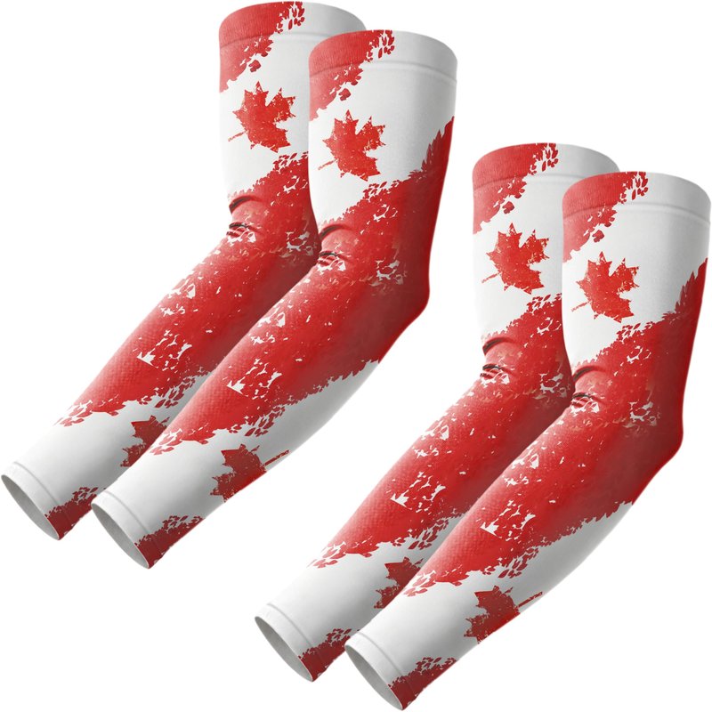 ROXUN 2 Pairs Flag Arm Sleeves Cooling UV Protection for Men Women Soccer Football Sports Canada Flag-2