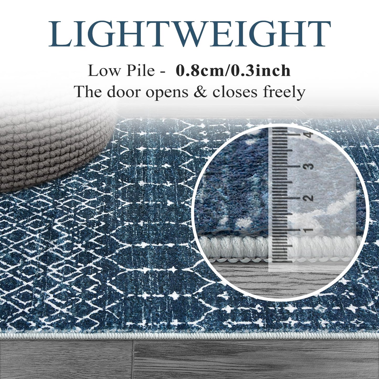Lahome Moroccan Washable Kitchen Runner 2x8 Carpet Runners for Hallway 8Ft Low-Profile Non-Slip, Indoor Geometric Print Distressed Rug for Entryway Laundry Room Foyer Hana, Blue