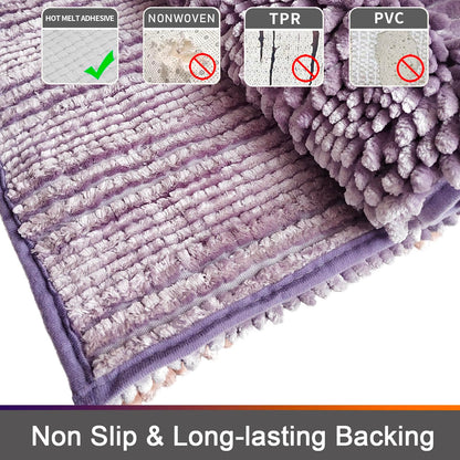 Civkor Bathroom Rugs Set 2 Pieces Light Purple Butter Chenille, Shiny Noodle Bath Mat Rug Set with Non Slip Backing, Super Water Absorbent Machine Washable 31x20 and 24x16 Inch, Lavender