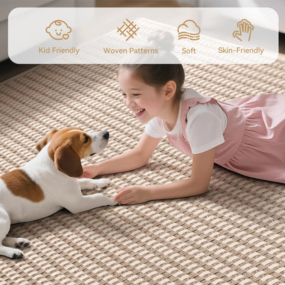 YDKGL Boho Washable Area Rugs 5x7 ft, Non Slip Area Rug for Living Room, Braided Office Rugs Bedroom Rug Woven Washable Indoor Floor Carpets for Office Dining Bedroom Living Room, Easy to Clean, Brown