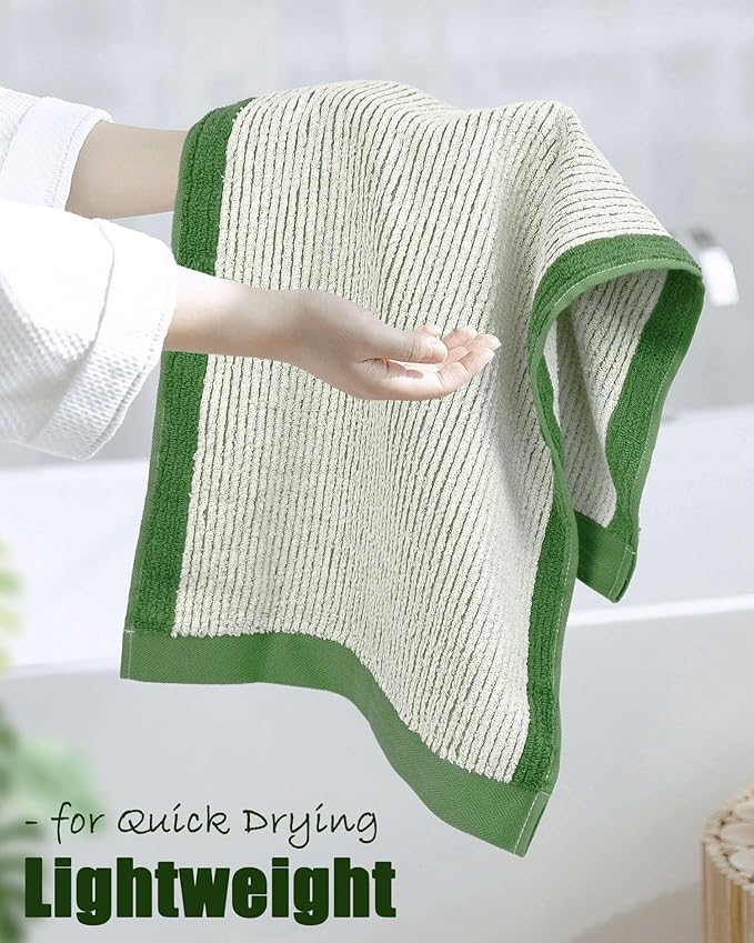 Cleanbear Green Hand Towels for Bathroom, 4 Pack Cotton Towels