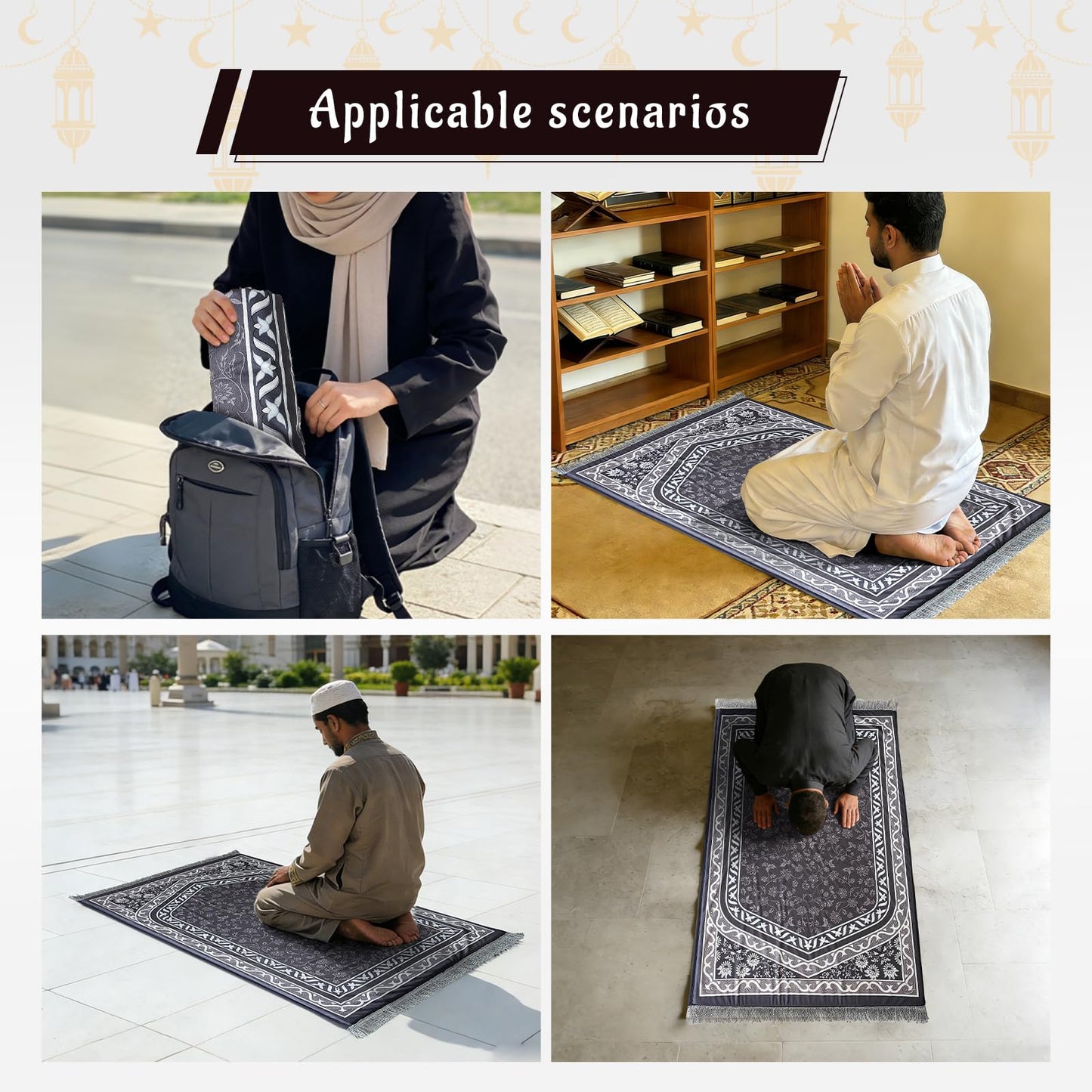 KKS KAKINNSYUU Muslim Prayer Mat, 2-in-1 Washable Prayer Rug with Removable Cover, Thick Padded Foam Janamaz Sajadah, Non Slip Islamic Prayer Mat for Men Women, Travel 31.5"x47.2"