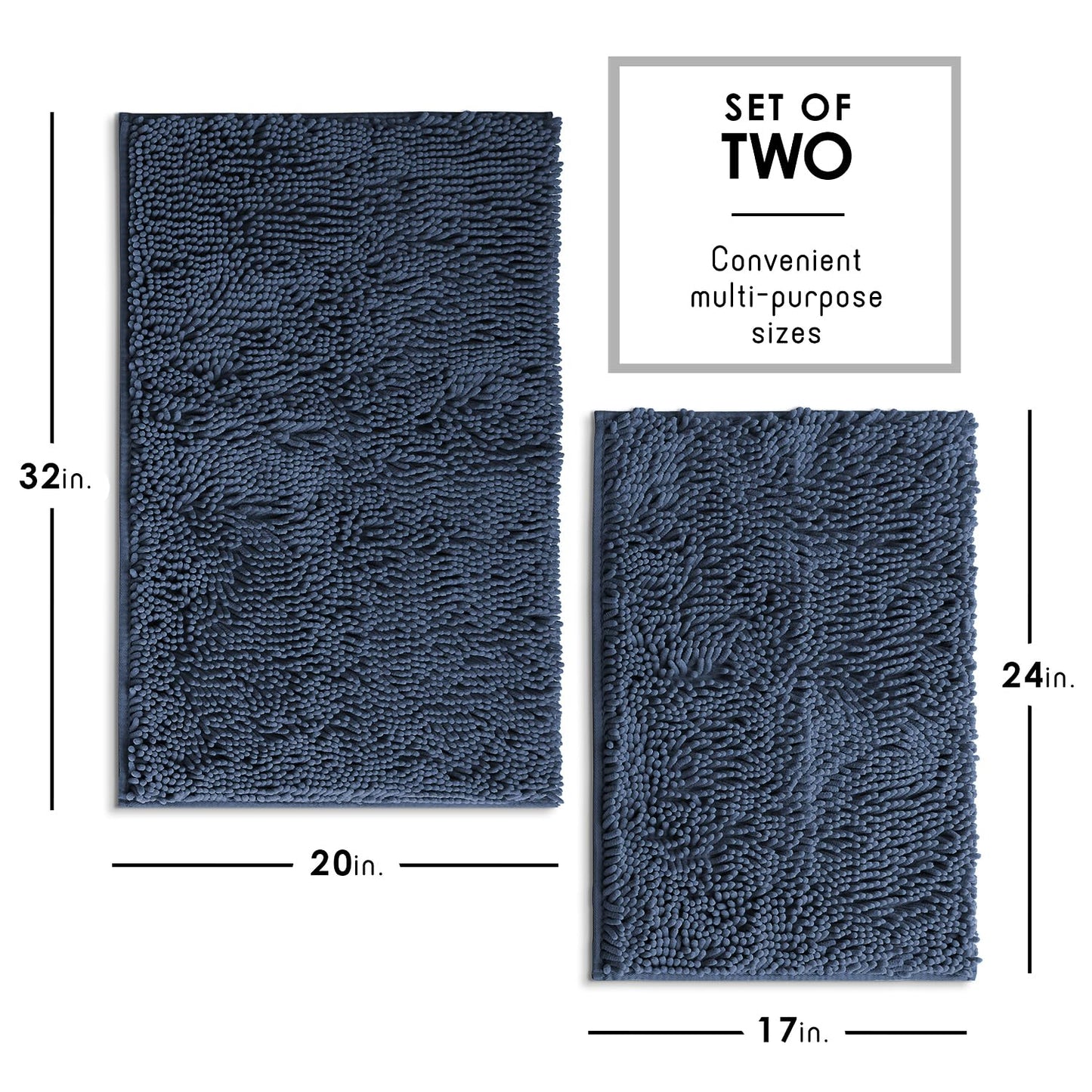 Hearth & Harbor Bathroom Rugs, Chenille Bath Mat - Machine Washable Bath Mats for Bathroom Non-Slip Backing Rubber, Quick Dry Bathroom Mat