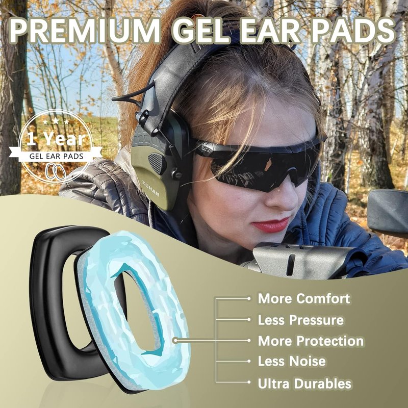 ZOHAN EM054 Electronic Shooting Ear Protection - Slim Active Noise Reduction Earmuffs with Gel Ear Pads | 4X Sound Amplification for Gun Range