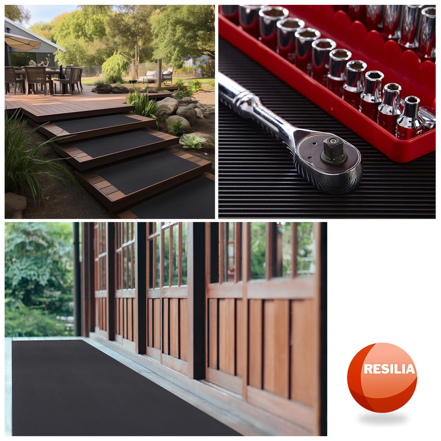 RESILIA Black V-Groove Utility Runner - Waterproof Vinyl Floor/Surface Protector, Heavy Duty Mats, Indoor Hardwood, Hard Floors, Garage, Hallway, Entryway, Kitchen, & Outdoor, 27” x 12’, Made in USA