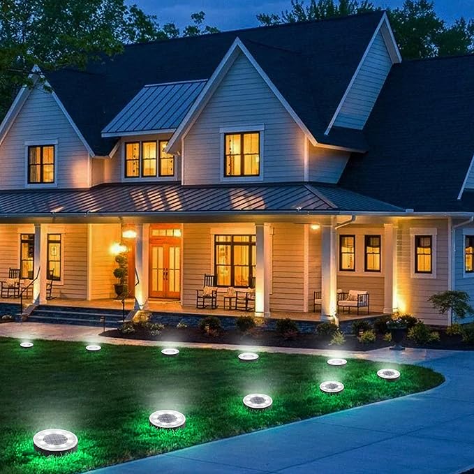 Joomer Solar Ground Lights, 4 Pack 8 LED Solar Lights Outdoor Waterproof IP68 Disc Light Landscape Lighting Garden Light for Patio Pathway Lawn Yard Driveway Walkway(White)