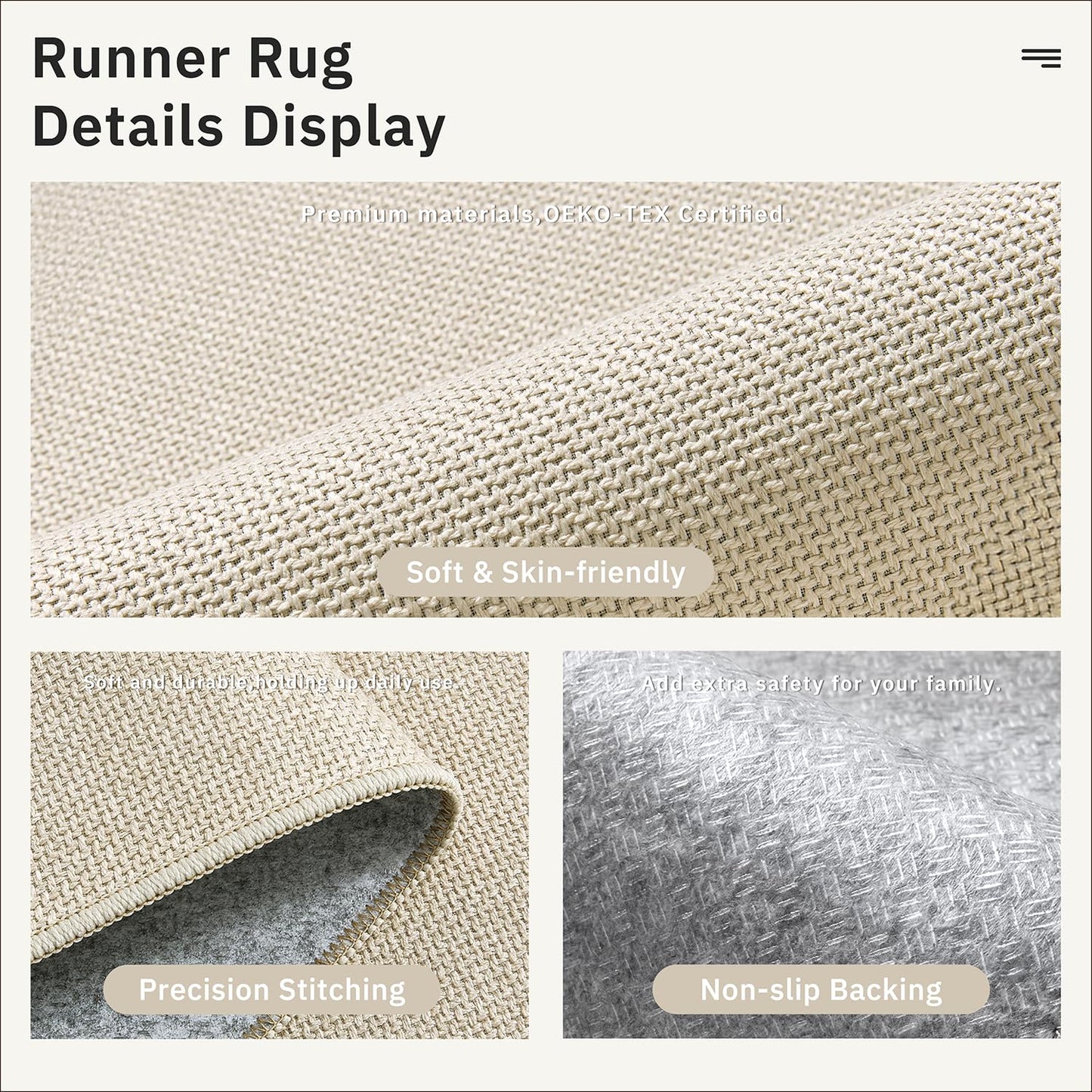 2x6 Runner Rug for Hallways Non Slip, Entryway Rugs with Rubber Backing, Washable Kitchen Carpet Runner Woven Rug, Indoor Mat for Bathroom, Beige Rugs for Bedroom