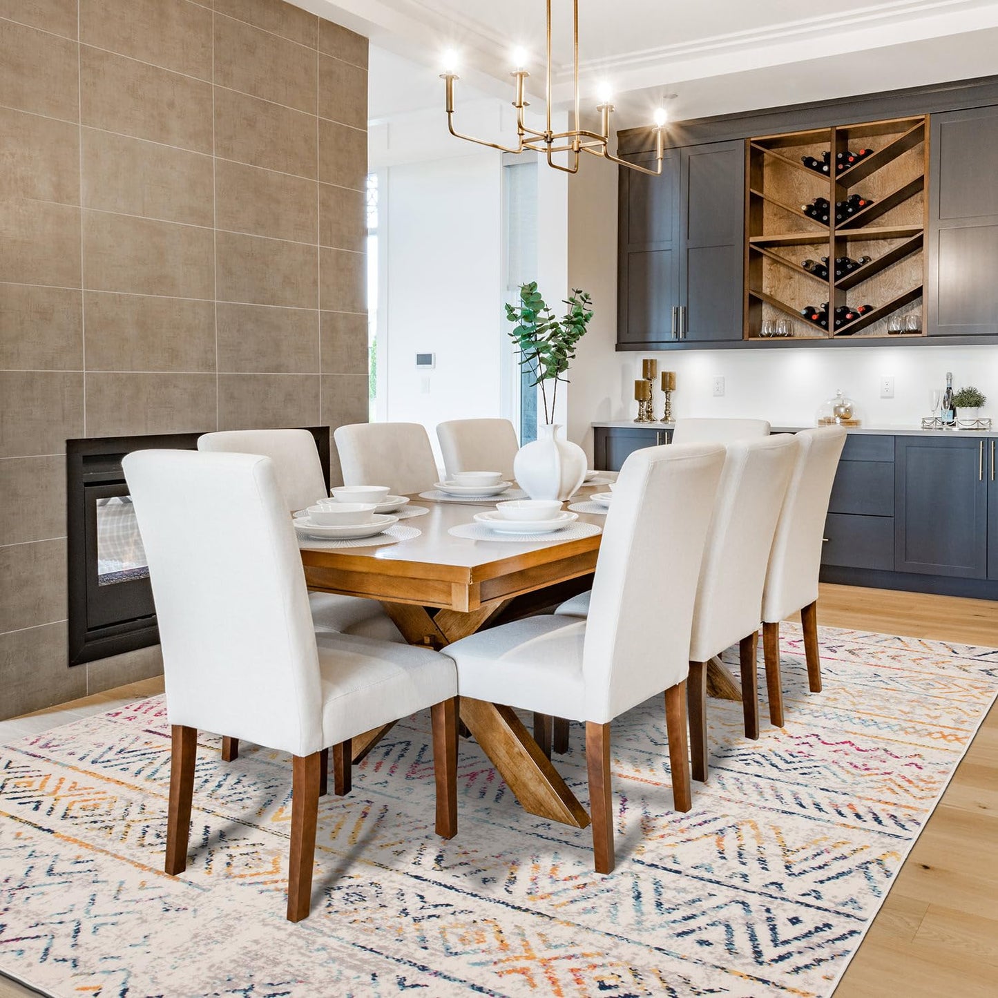 Rugshop Geometric Boho Large Area Rug – Multi Tribal Pattern, Perfect for Living Room, Dining Room, Office, 8x10