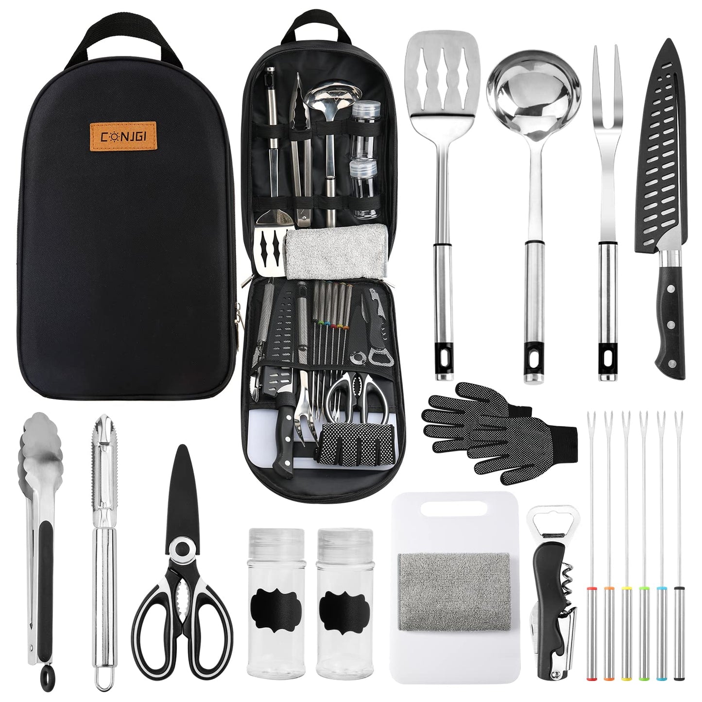 CONJGI Camping Cookware Storage Bag - Camping Cooking Utensils Set Bag Camping Tool Portable Storage Bag Suitable for Knife, Fork, Spoon, Chopping Board, Chef's Knife,Kitchenware Storage