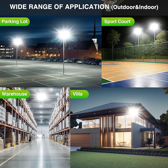 2 Pack LED Flood Lights Outdoor, STASUN 150W 15000lm 6000K Daylight White IP66 Waterproof, Commercial Parking Lot Lights, 3 Heads for Yard Street Stadium Outdoor Area Floodlight Bright Security Lights