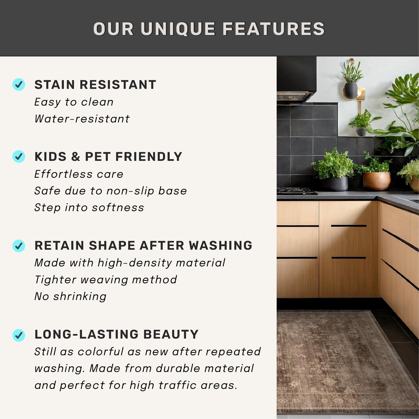 Brown Boho Washable 2x6 Runner Rugs for Hallway Kitchen Bedroom Beside Laundry Room Bathroom Rug, Pet & Kids Friendly, Non Slip Low Pile Stain Resistant Soft Faux Wool Long 24 x 72 Floor Carpet
