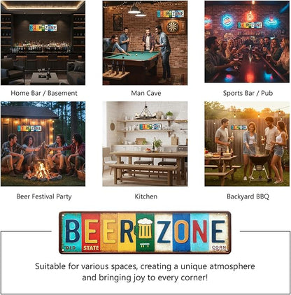 Beer Zone All-Aluminum Metal Sign – Vintage Wall Decor for Home Bar, Man Cave, Patio, Pub, Basement, Game Room Decorations – 16 x 4 Inch