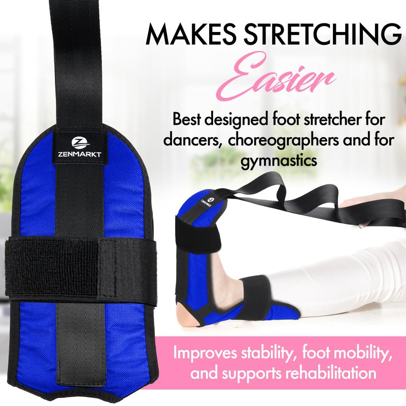 Stretch Strap with Loops for Foot and Calf - Ideal for Physical Therapy, Achilles Tendonitis Relief, and Plantar Fasciitis - Perfect for Yoga, Gymnastics, and Flexibility Training (Blue)