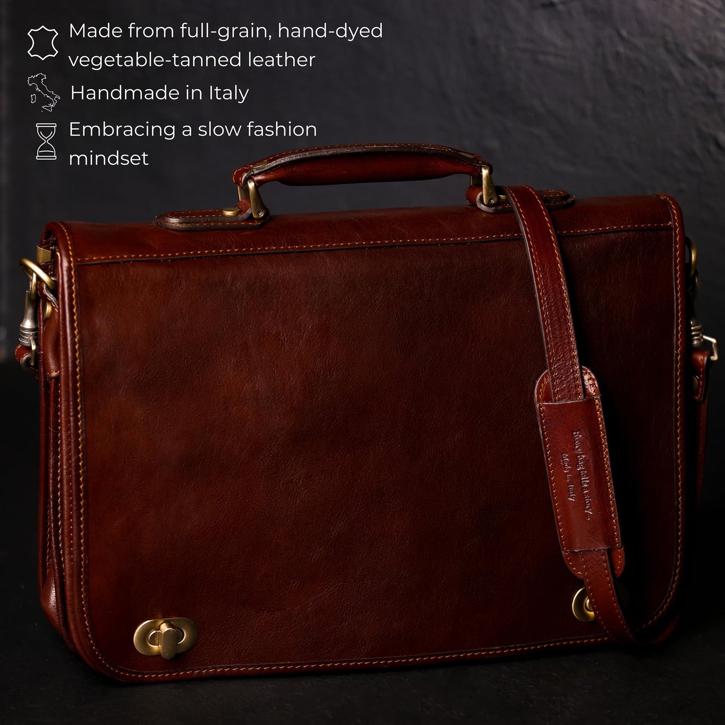 Time Resistance Leather Briefcase for Men - Italian Full Grain Leather Laptop Bag - Messenger Bag - Gift Box Included
