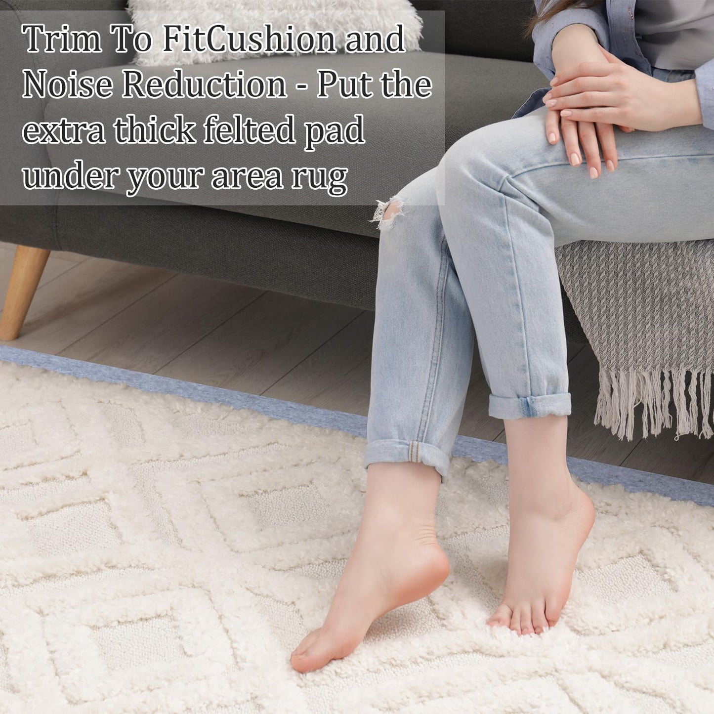 Nuanchu Felt Rug Pad 8x10 Feet, 1/4 Inch Thick Carpet Padding for Hardwood Floors, Grey Under Rug Protector, Floor Cushioning Mat Compatible Grip Underlay